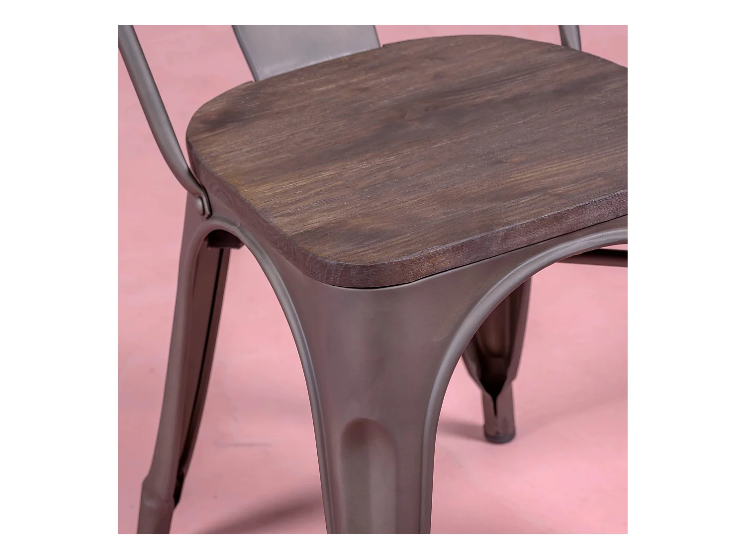 Oude industriële stoel met donkerhouten zitting - Bistro - Antiek