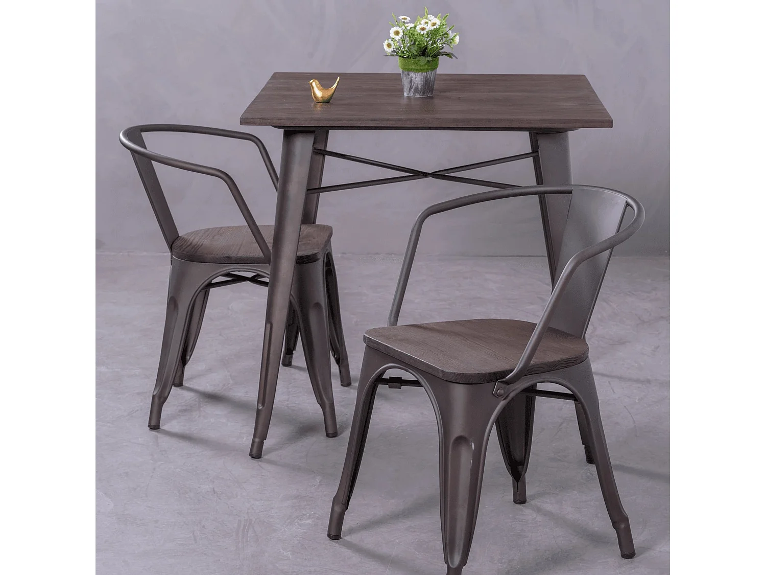 Gealterter Industriestuhl mit Armlehnen und Holzsitz - Bistro - Antiquität