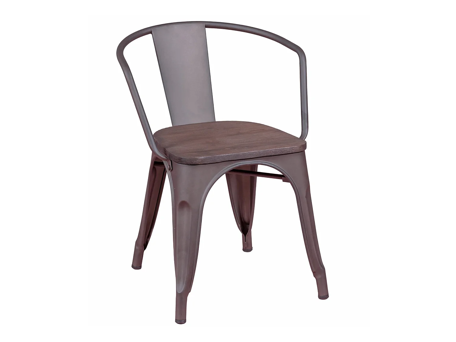 Chaise industrielle vieillie avec accoudoirs et assise en bois - Bistro - Antique