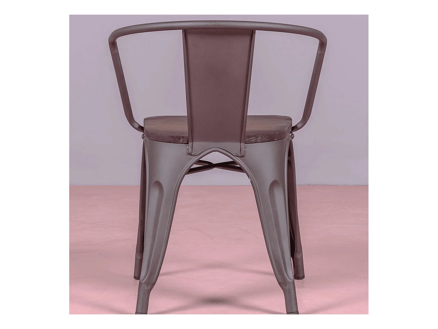 Verouderde industriële stoel met armleuningen en houten zitting - Bistro - Antiek