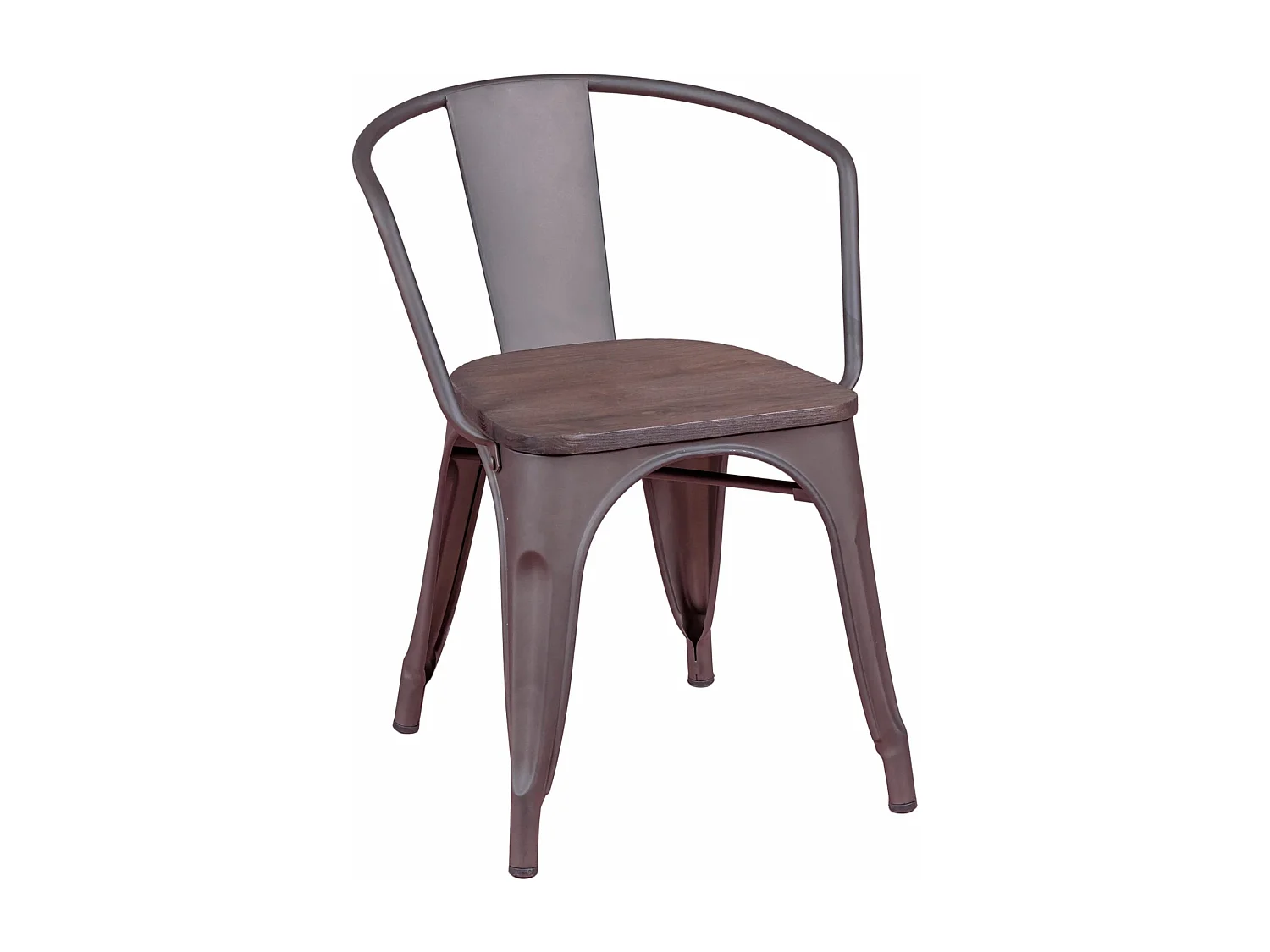 Chaise industrielle vieillie avec accoudoirs et assise en bois - Bistro - Antique