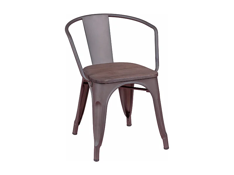 Chaise industrielle vieillie avec accoudoirs et assise en bois - Bistro - Antique