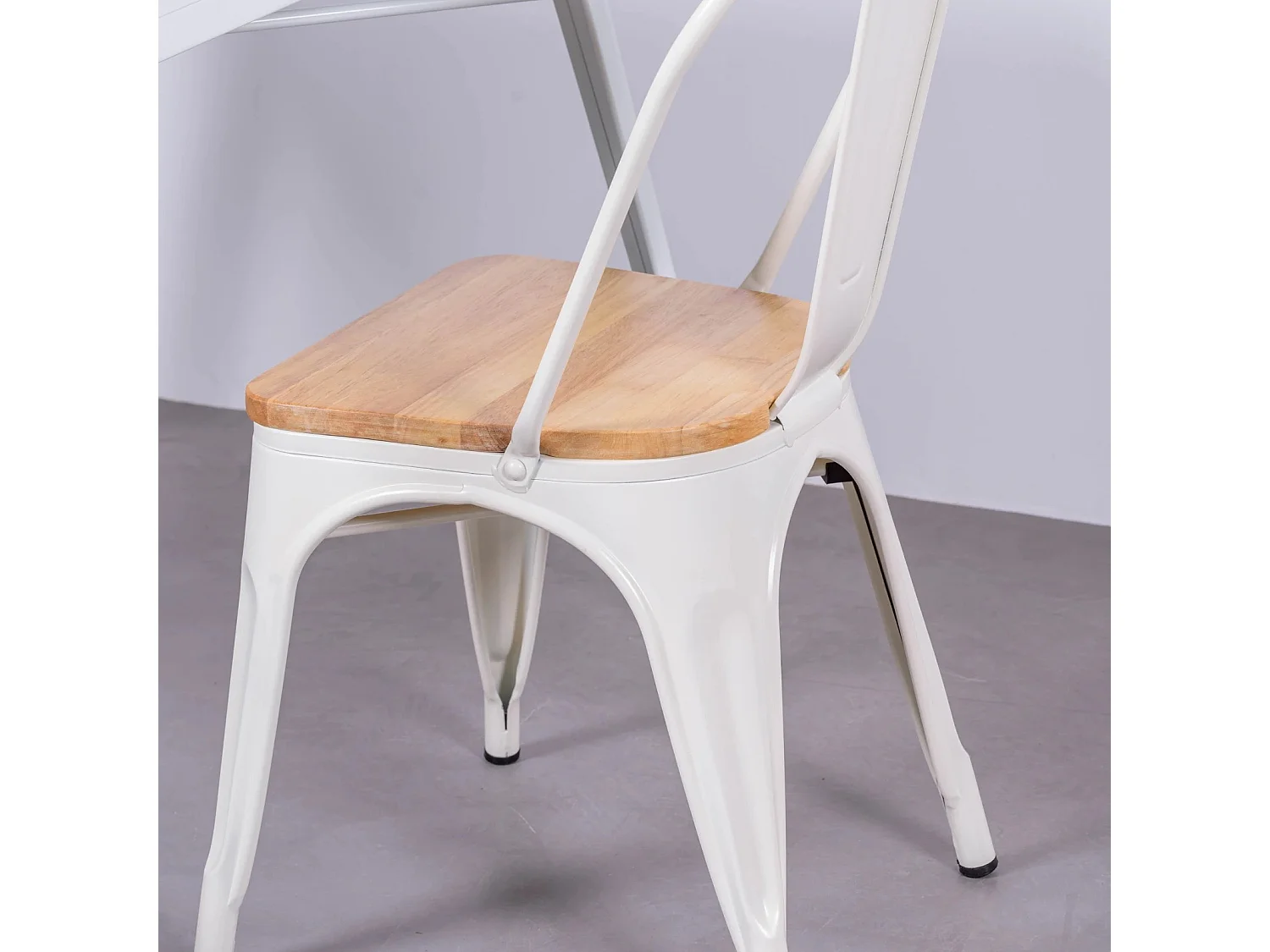 Chaise en métal avec assise en bois d'orme - Bistro - Blanc
