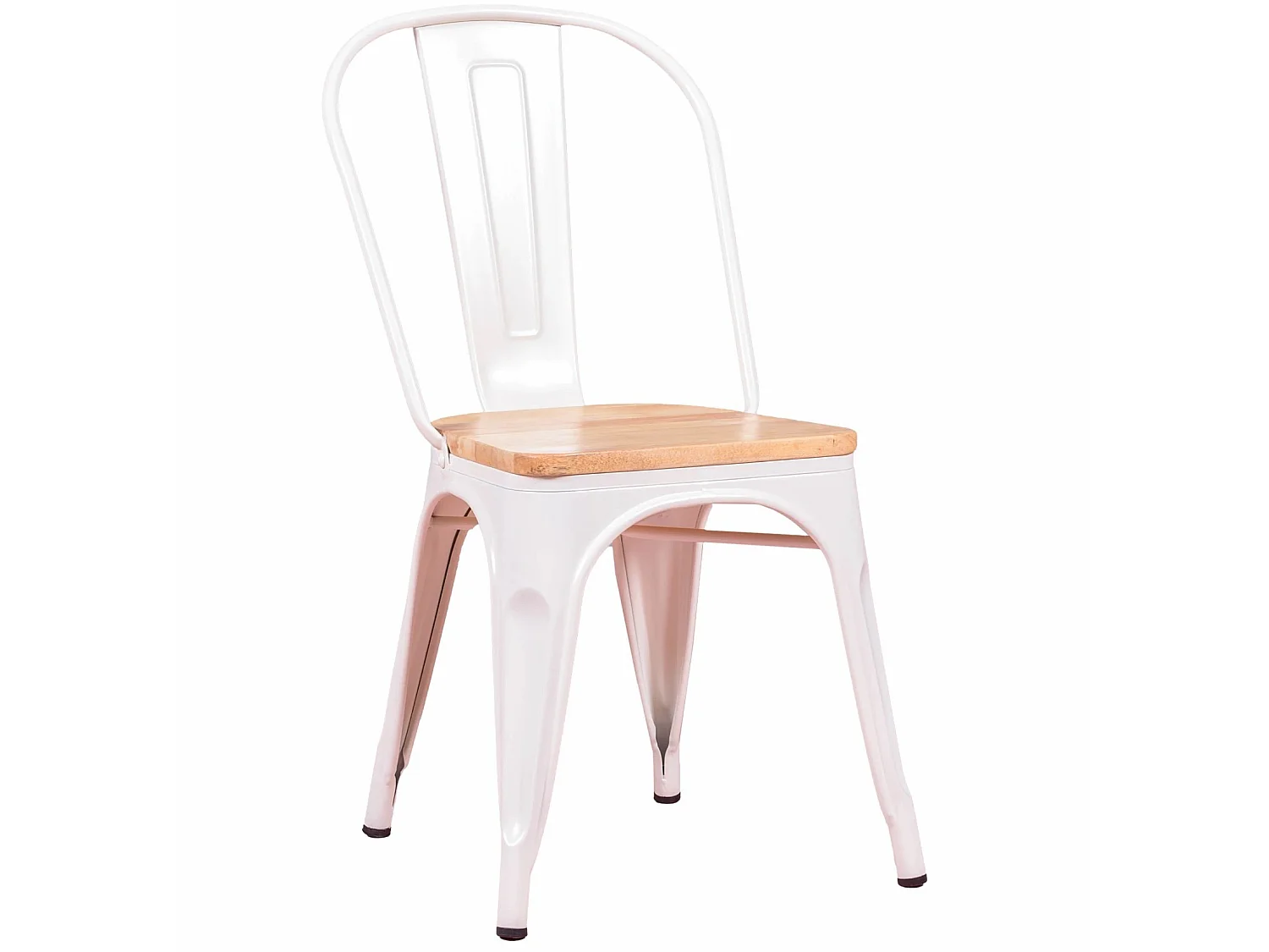 Chaise en métal avec assise en bois d'orme - Bistro - Blanc