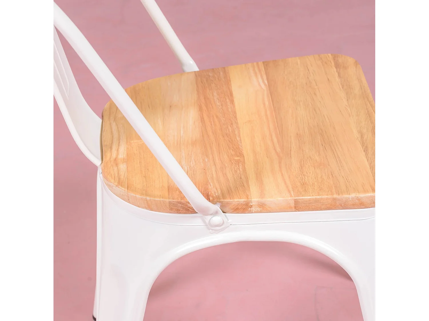 Chaise en métal avec assise en bois d'orme - Bistro - Blanc