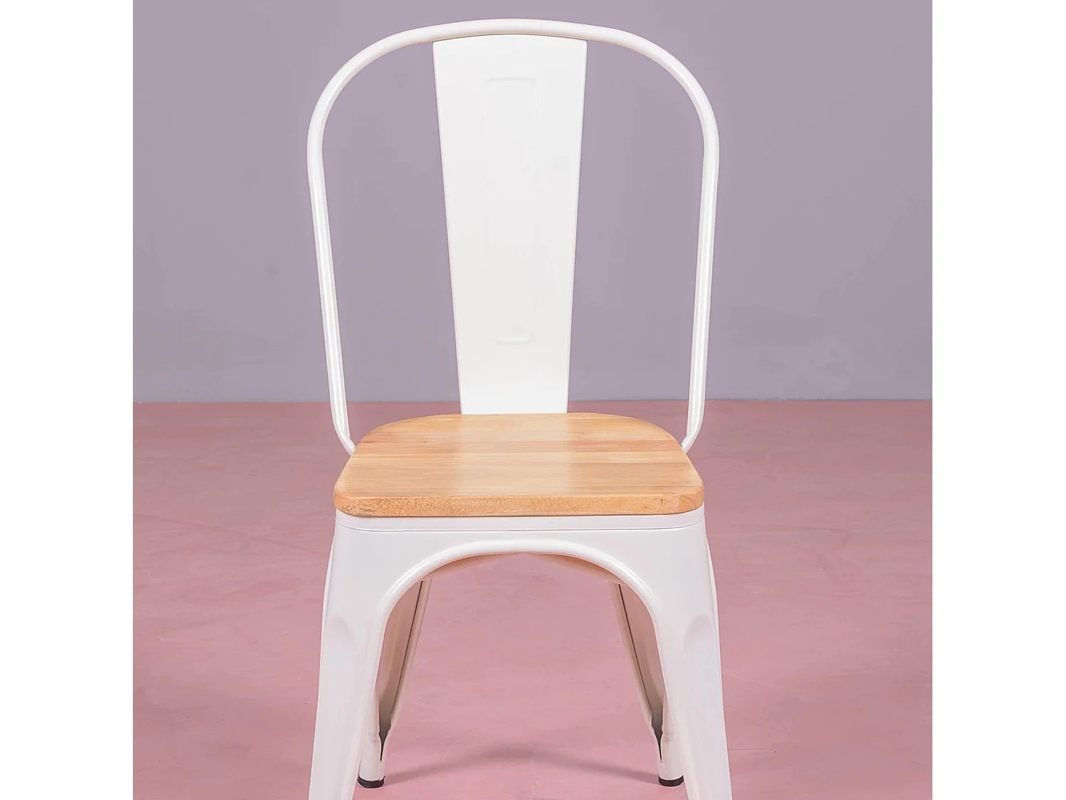 Chaise en métal avec assise en bois d'orme - Bistro - Blanc