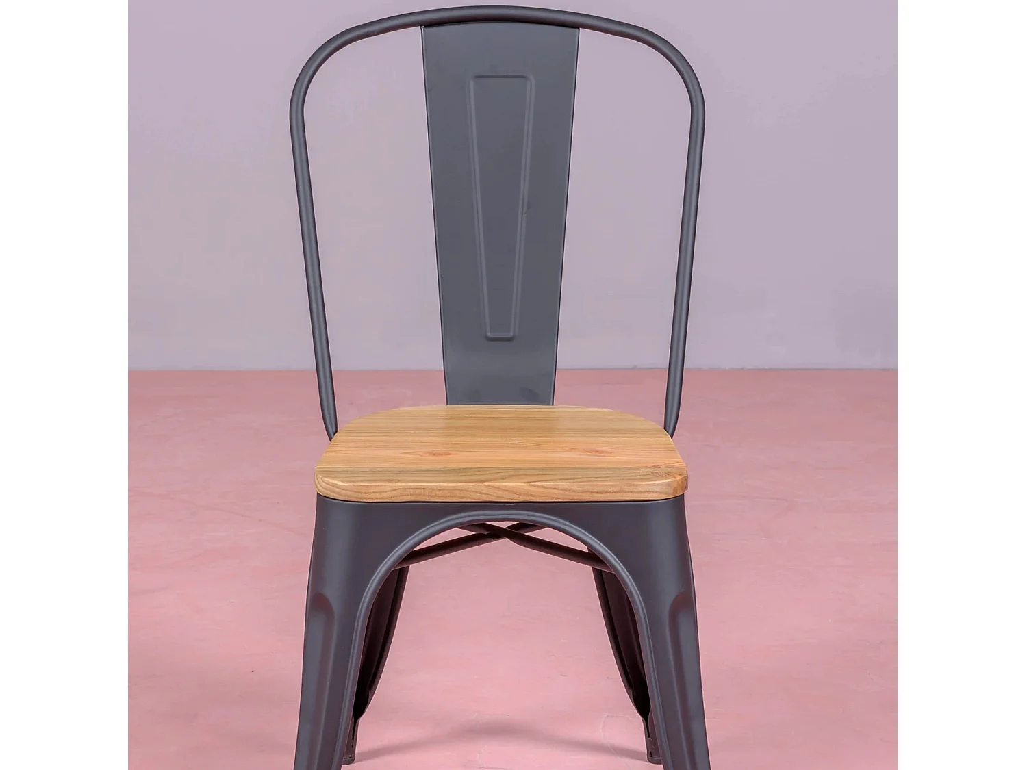 Chaise en métal avec assise en bois d'orme - Bistro - Noir