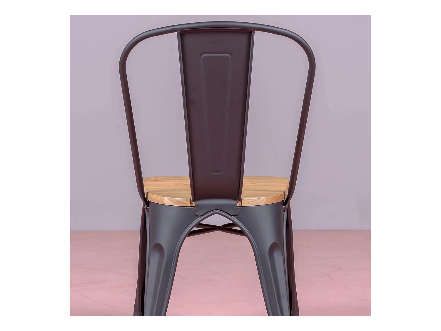 Metalen stoel met iepenhouten zitting - Bistro - Zwart