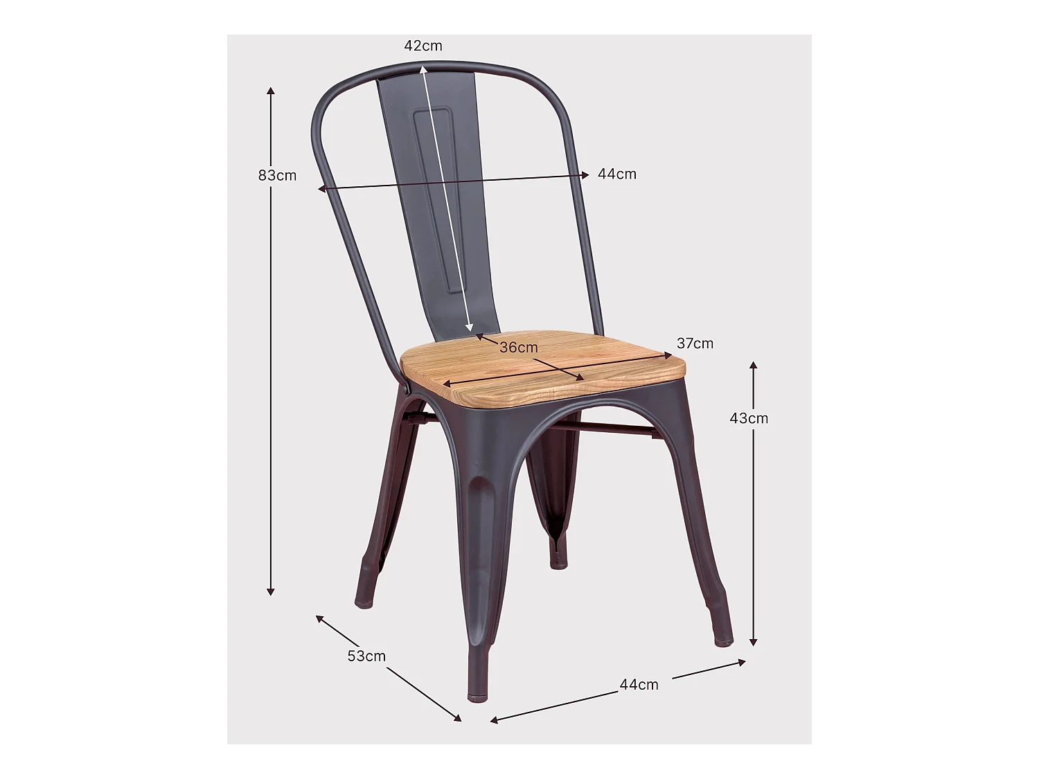 Metalen stoel met iepenhouten zitting - Bistro - Zwart