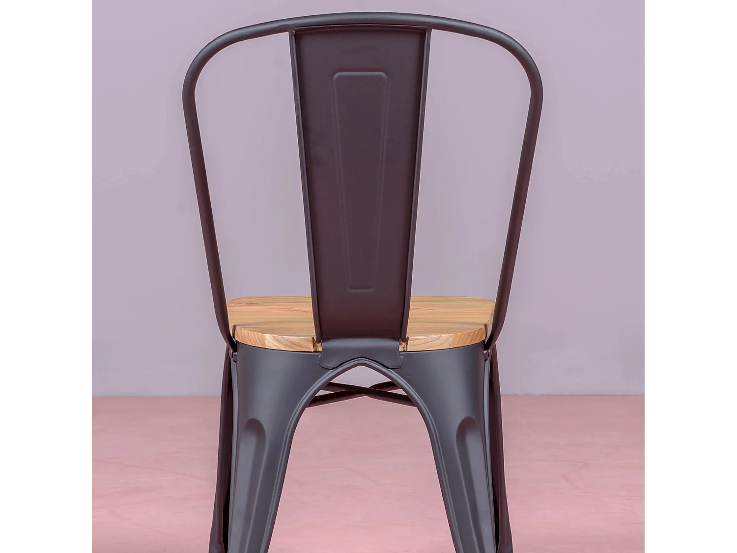 Chaise en métal avec assise en bois d'orme - Bistro - Noir