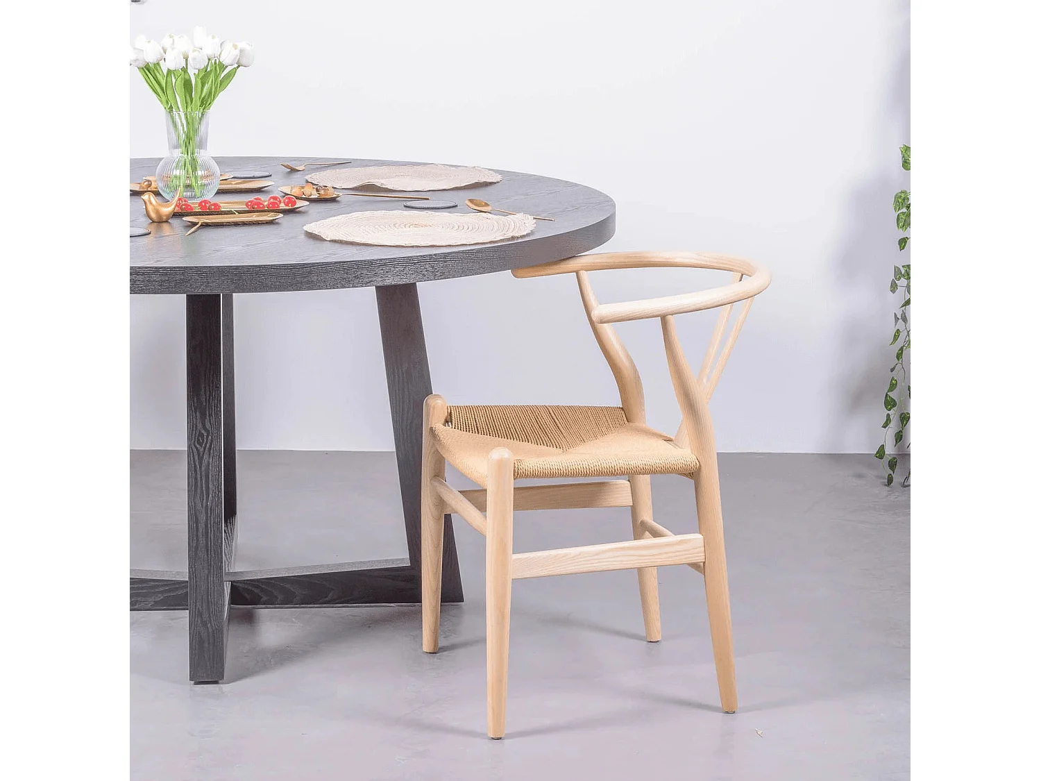 Scandinavische stoel van natuurlijk essenhout en ecologisch touw - Wish - Natuurlijke as