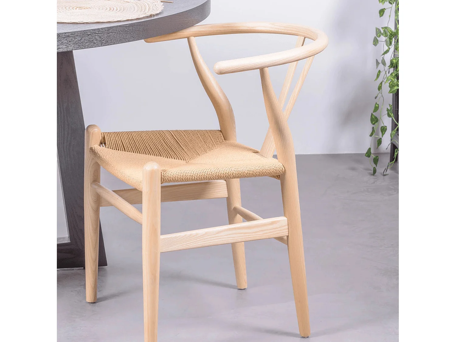 Scandinavische stoel van natuurlijk essenhout en ecologisch touw - Wish - Natuurlijke as