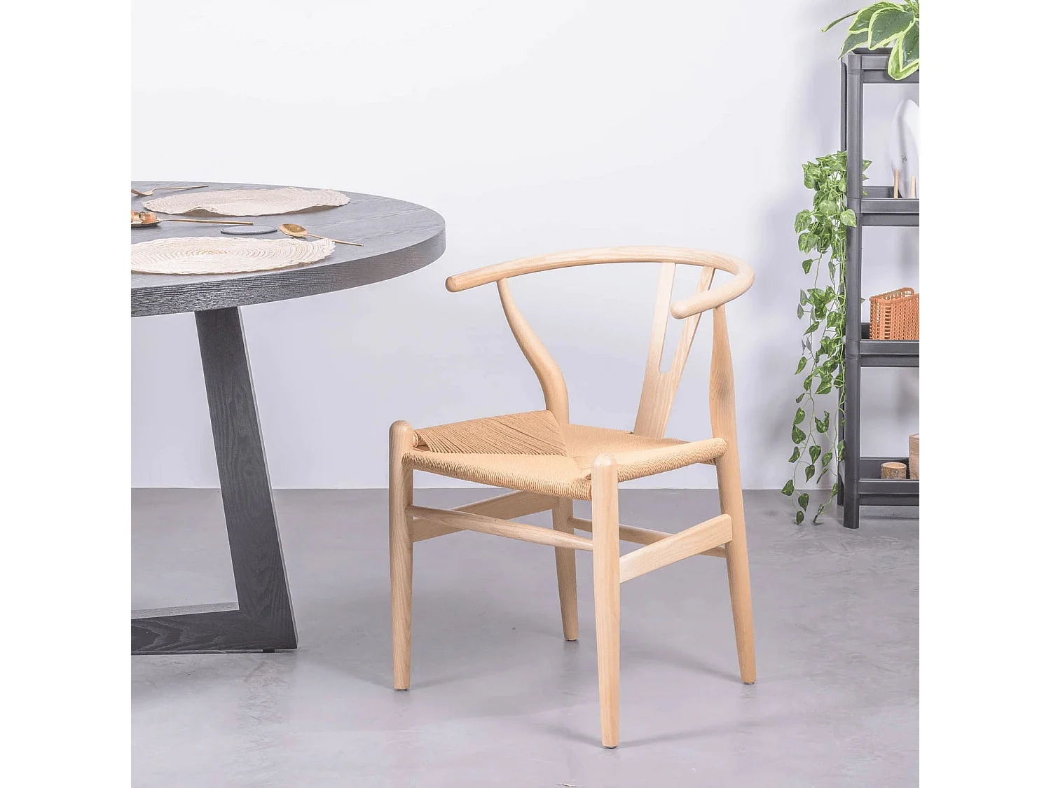 Scandinavische stoel van natuurlijk essenhout en ecologisch touw - Wish - Natuurlijke as