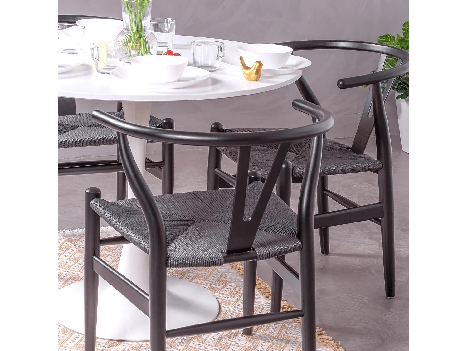 Sedia nordica in legno di faggio naturale e corda ecologica - Wish - Nero