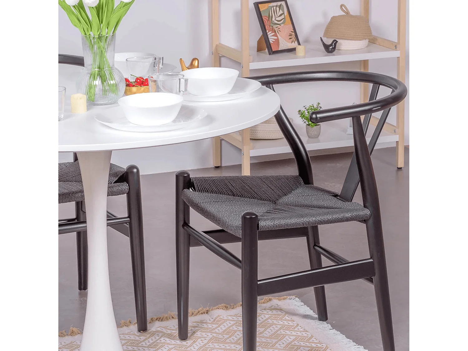 Sedia nordica in legno di faggio naturale e corda ecologica - Wish - Nero