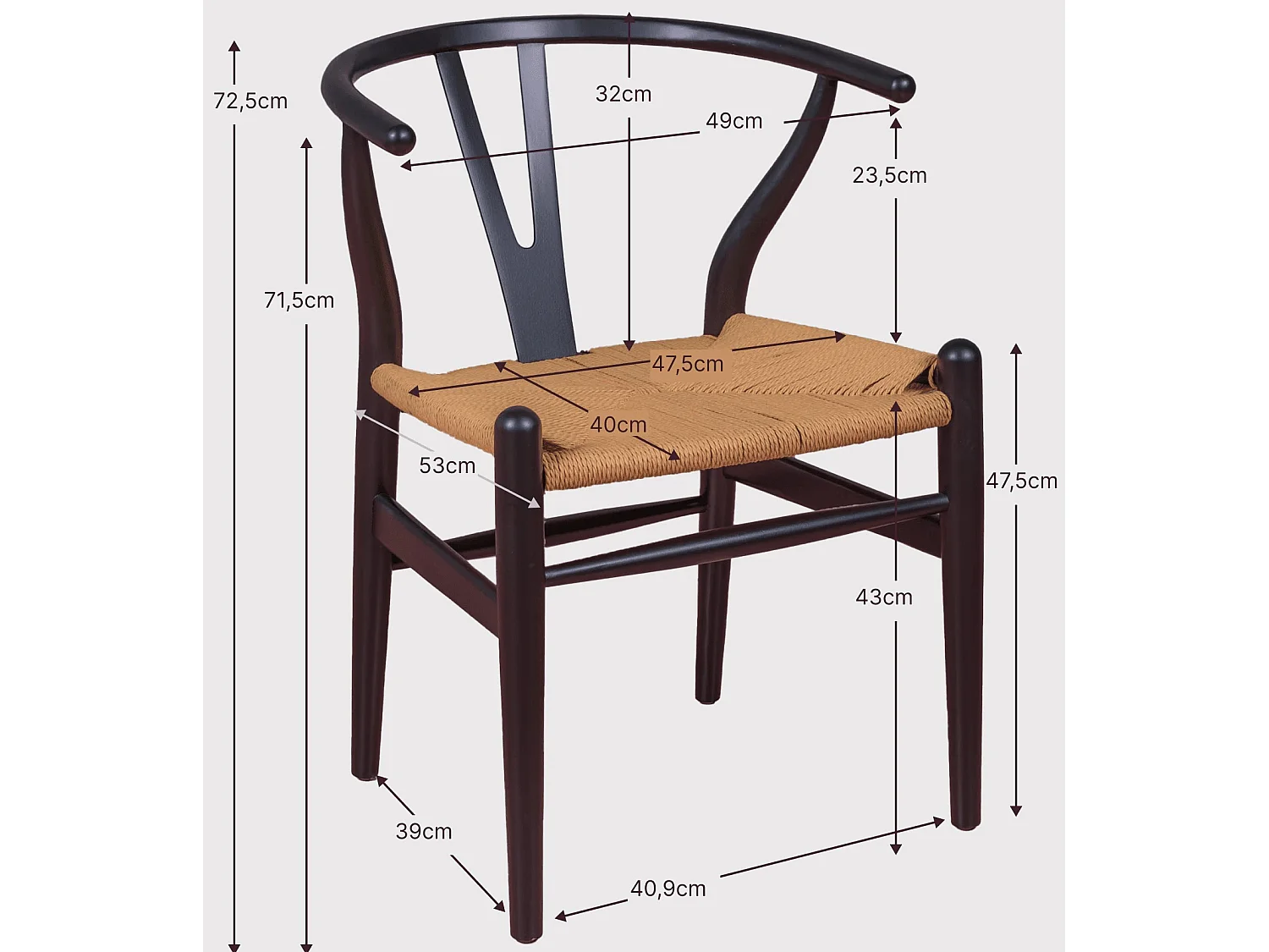 Sedia nordica in legno di faggio naturale e corda ecologica - Wish - Nero