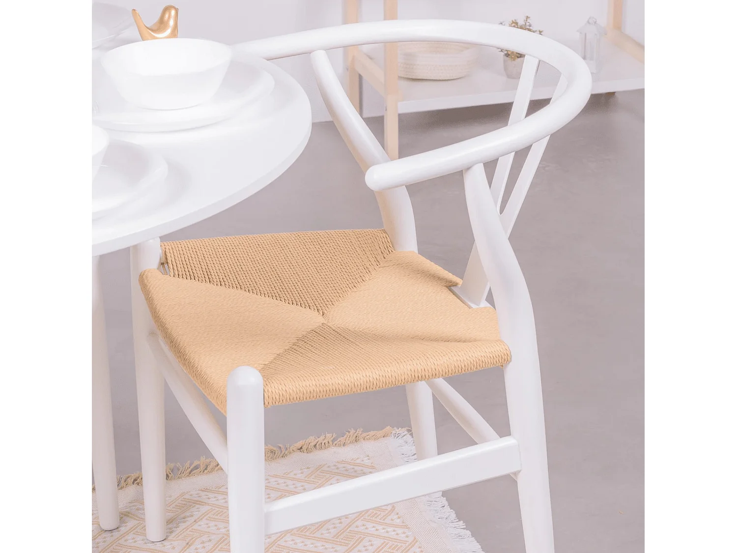 Chaise scandinave en bois de hêtre coloré et corde écologique - Wish - Blanc