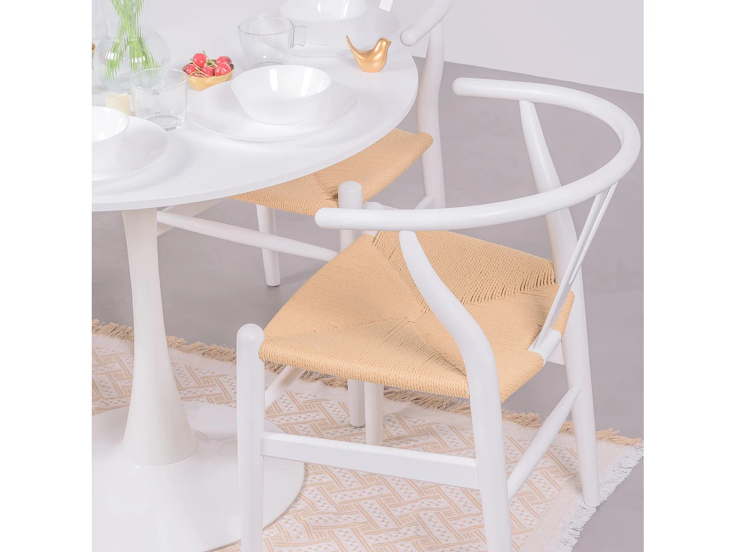 Chaise scandinave en bois de hêtre coloré et corde écologique - Wish - Blanc