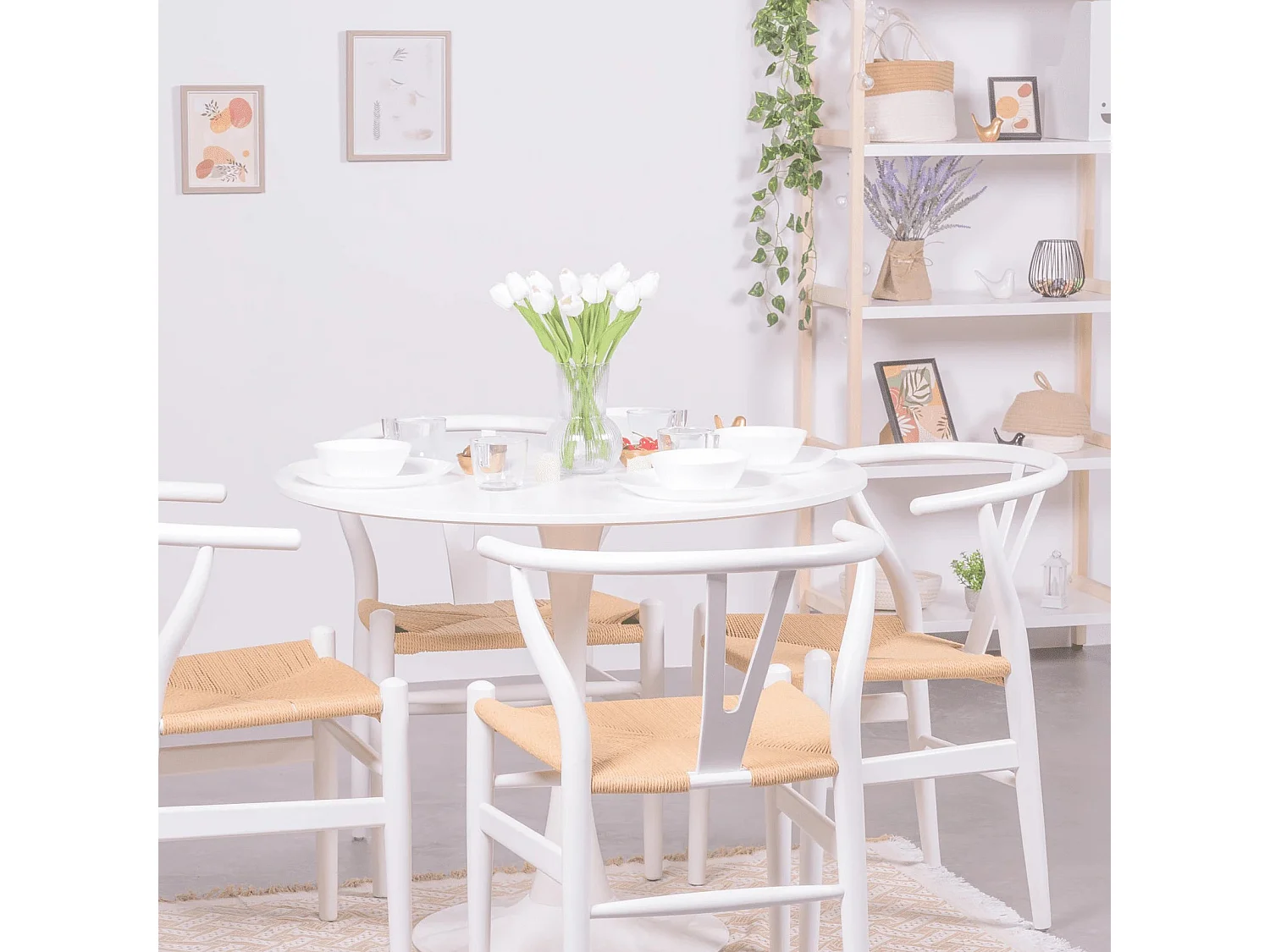 Chaise scandinave en bois de hêtre coloré et corde écologique - Wish - Blanc