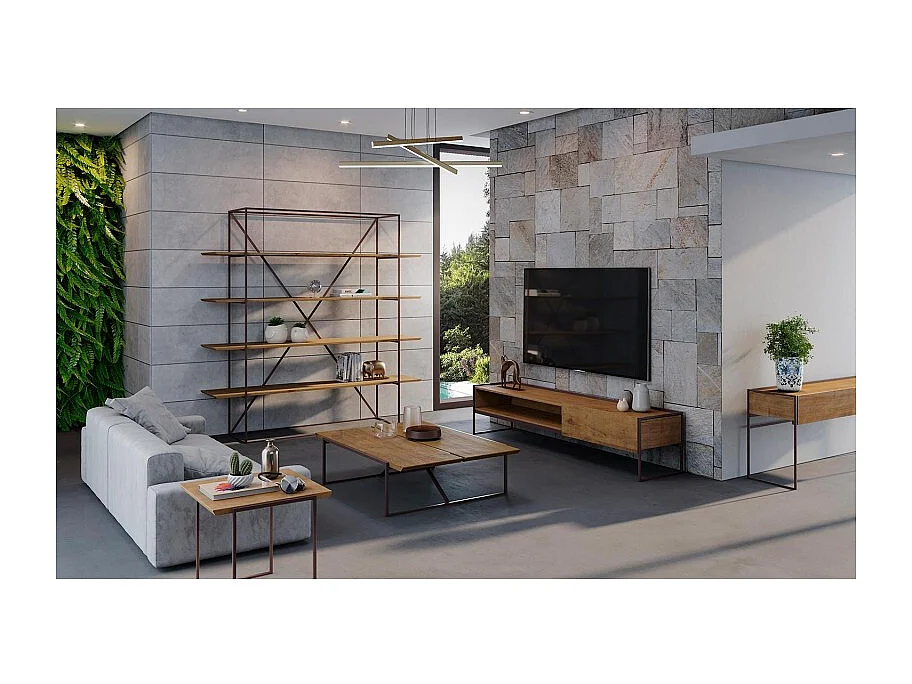 Bout de canapé en bois de pin et métal marron - LINEA