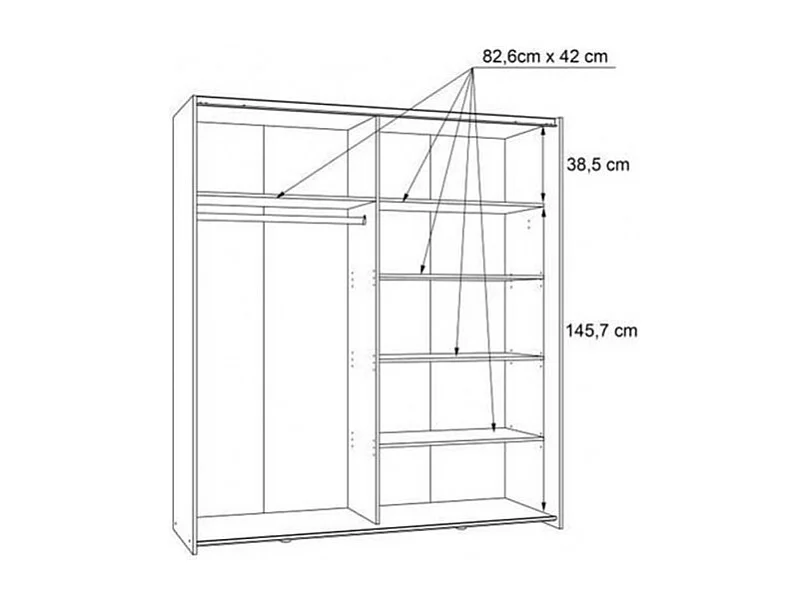 Armoire 2 portes coulissantes 5 tablettes blanc mat miroir - JEIK