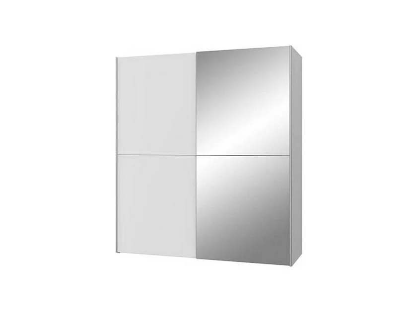 Armoire 2 portes coulissantes 5 tablettes blanc mat miroir - JEIK