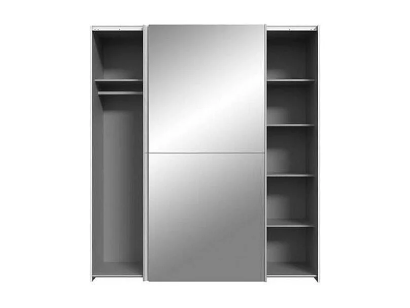 Armoire 2 portes coulissantes 5 tablettes blanc mat miroir - JEIK