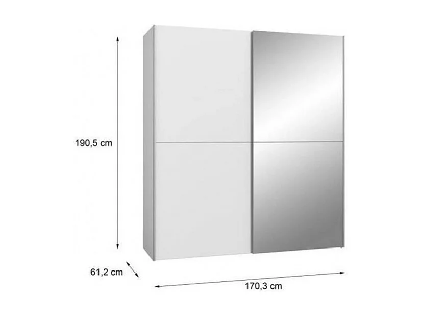 Armoire 2 portes coulissantes 5 tablettes blanc mat miroir - JEIK