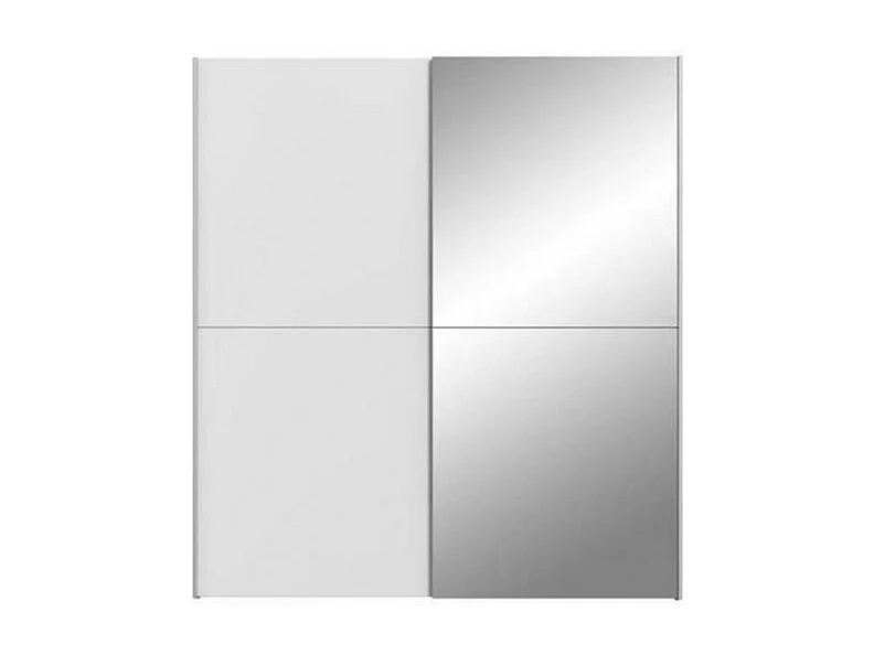 Armoire 2 portes coulissantes 5 tablettes blanc mat miroir - JEIK