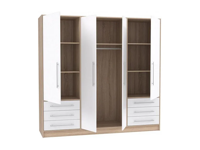 Armoire dressing 207 cm 4 portes blanc décor chêne clair - FARO