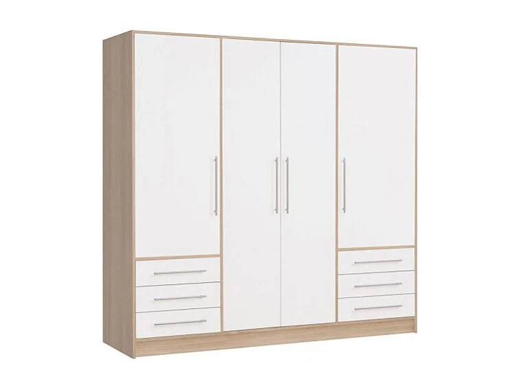 Armoire dressing 207 cm 4 portes blanc décor chêne clair - FARO