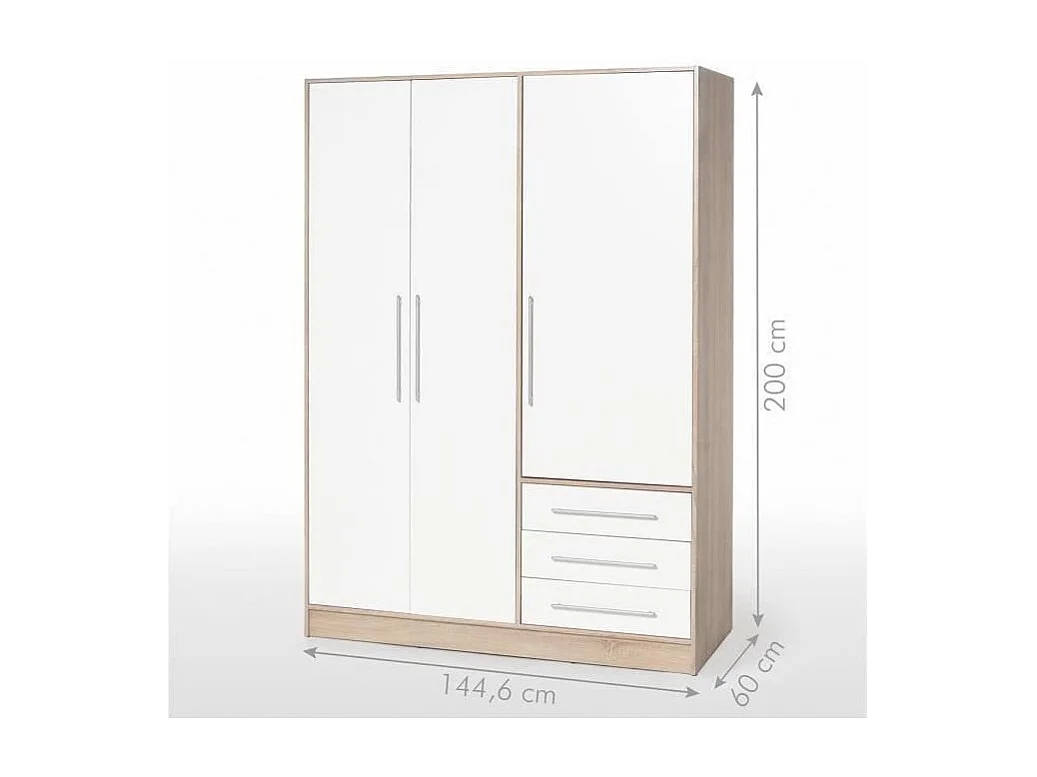 Armoire dressing 145 cm 3 portes blanc décor chêne clair - FARO