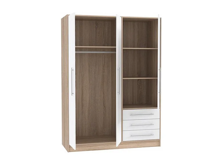 Armoire dressing 145 cm 3 portes blanc décor chêne clair - FARO