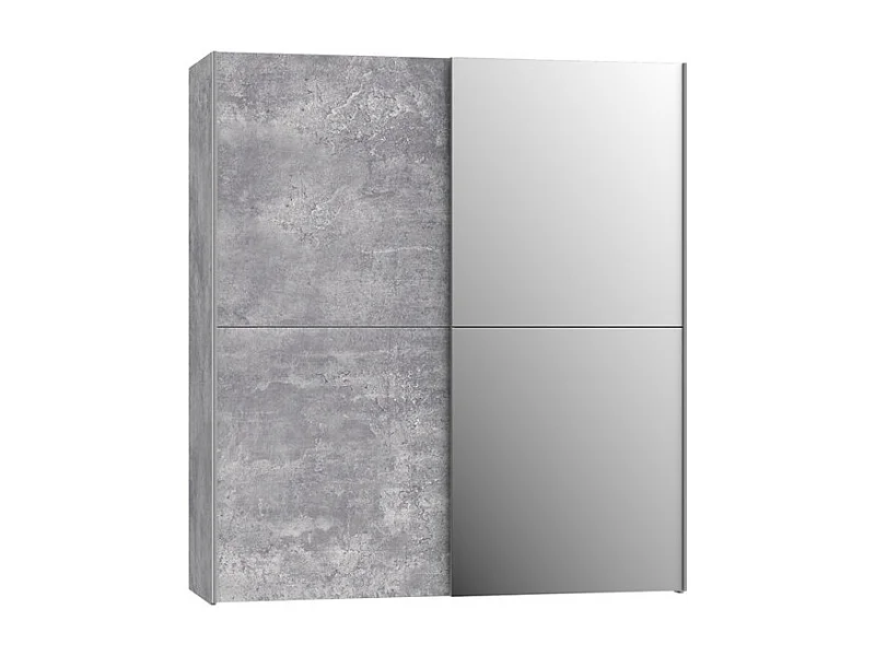 Armoire 2 portes coulissantes 5 tablettes béton gris miroir - JEIK