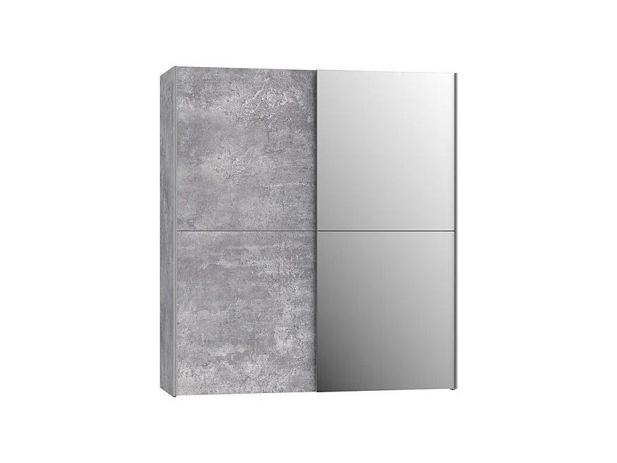 Armoire 2 portes coulissantes 5 tablettes béton gris miroir - JEIK