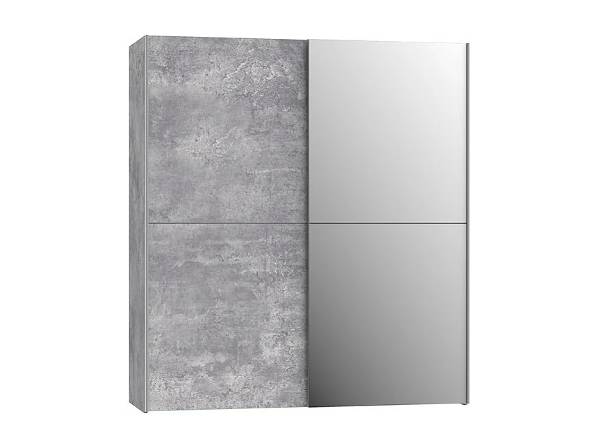 Armoire 2 portes coulissantes 5 tablettes béton gris miroir - JEIK
