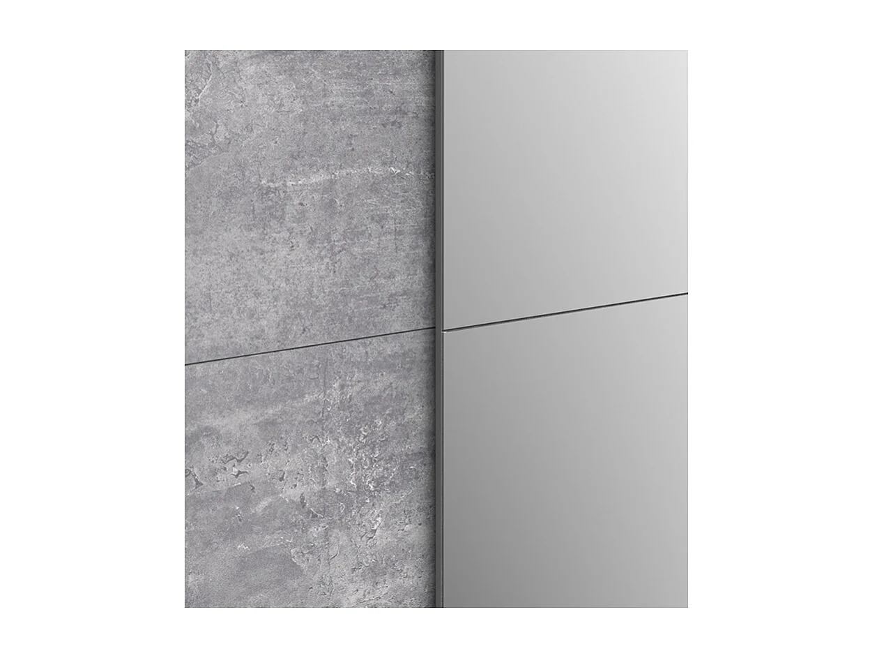 Armoire 2 portes coulissantes 5 tablettes béton gris miroir - JEIK