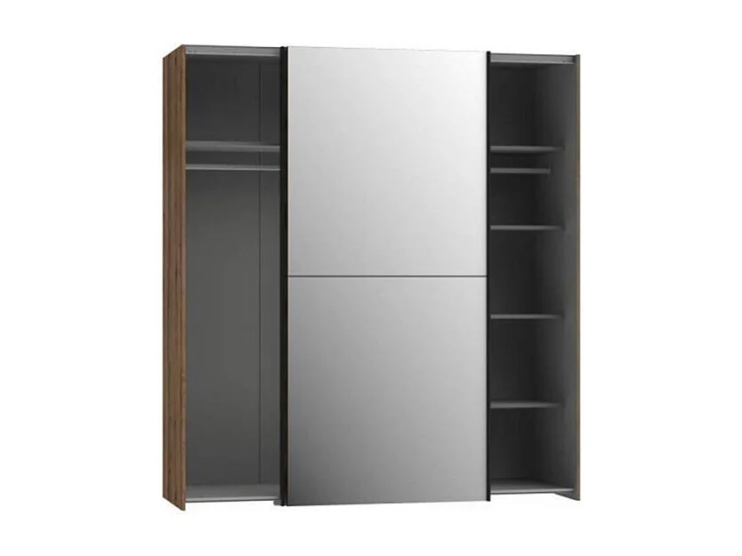 Armoire 2 portes coulissantes 5 tablettes décor chêne miroir - JEIK