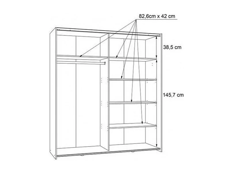 Armoire 2 portes coulissantes 5 tablettes décor chêne miroir - JEIK