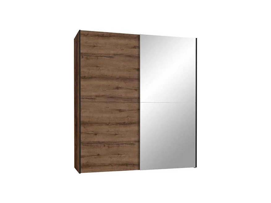 Armoire 2 portes coulissantes 5 tablettes décor chêne miroir - JEIK