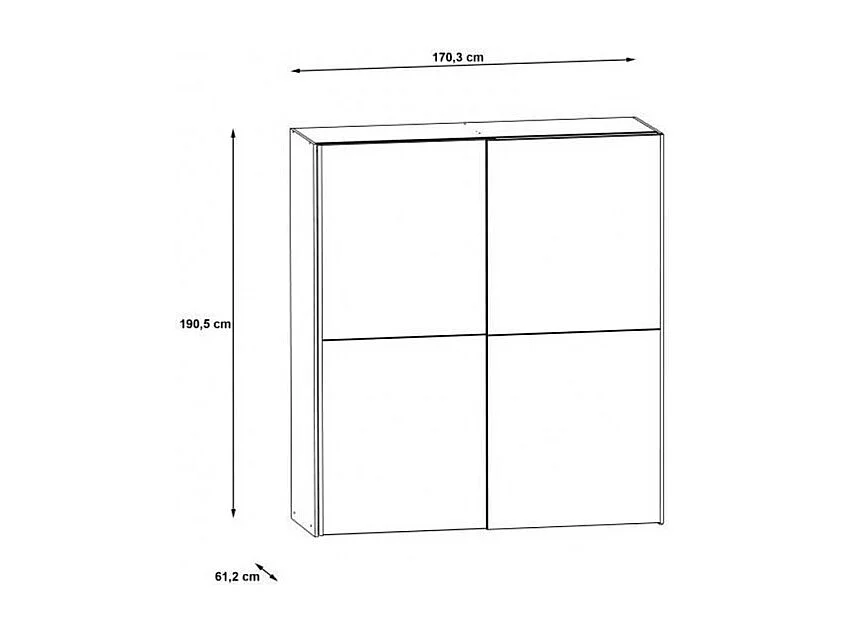 Armoire 2 portes coulissantes 5 tablettes décor chêne miroir - JEIK