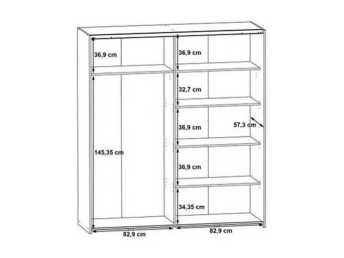 Armoire 2 portes coulissantes 5 tablettes décor chêne miroir - JEIK