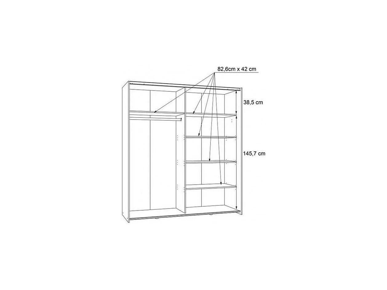 Armoire 2 portes coulissantes 5 tablettes décor chêne miroir - JEIK