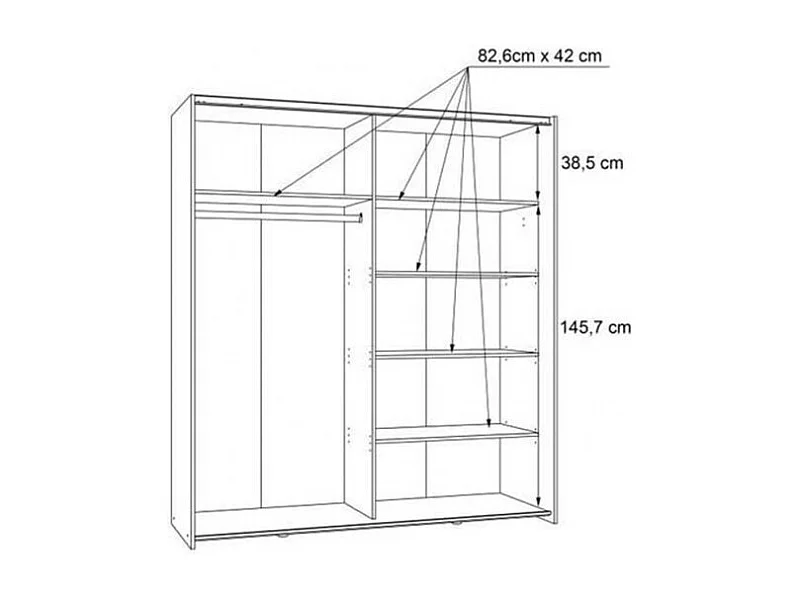 Armoire 2 portes coulissantes 5 tablettes décor chêne miroir - JEIK