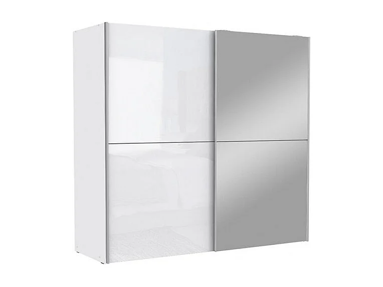Armoire 2 portes coulissantes 5 tablettes blanc laqué miroir - JEIK
