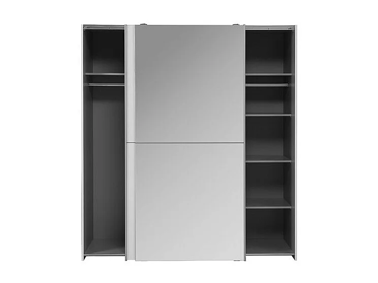 Armoire 2 portes coulissantes 5 tablettes blanc laqué miroir - JEIK