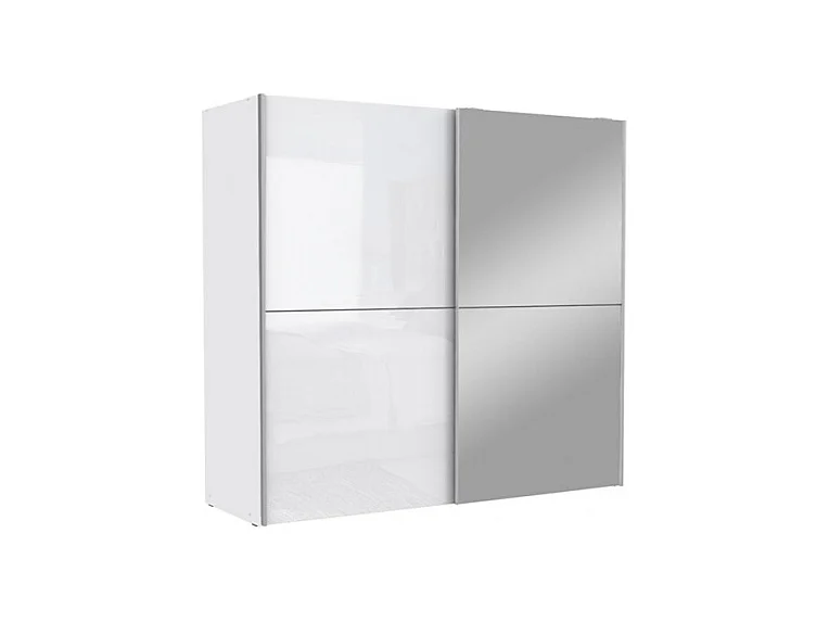 Armoire 2 portes coulissantes 5 tablettes blanc laqué miroir - JEIK