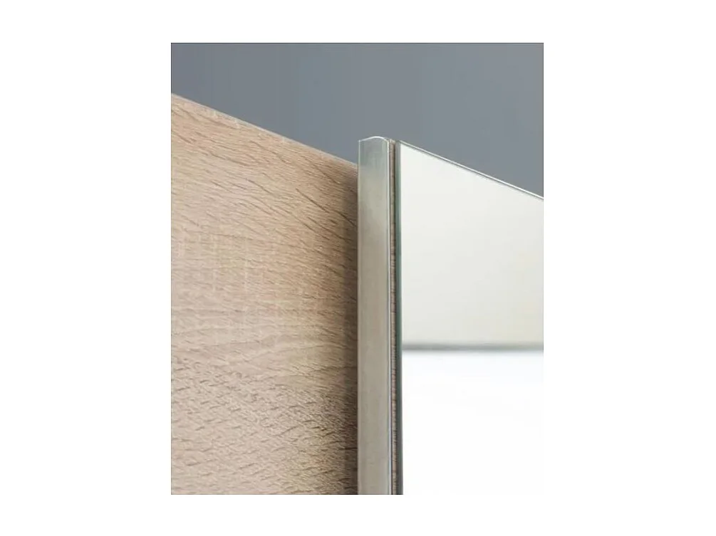 Armoire 2 portes coulissantes 5 tablettes décor bois et miroir - JEIK