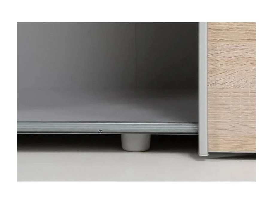 Armoire 2 portes coulissantes 5 tablettes décor bois et miroir - JEIK