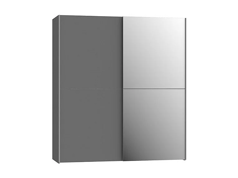 Armoire 2 portes coulissantes 5 tablettes gris foncé miroir - JEIK